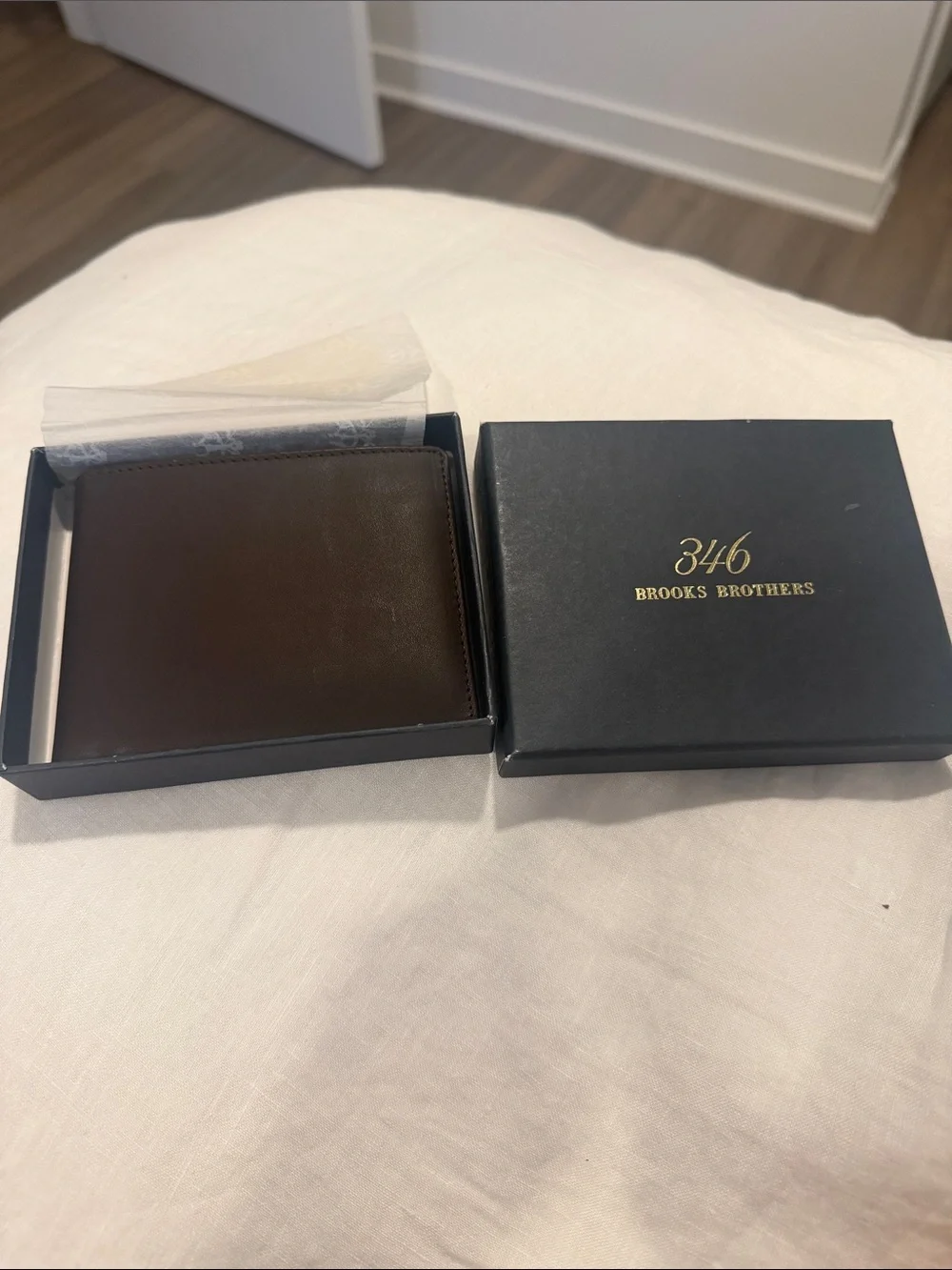 Brooks Brothers Dark Brown Leather Wallet with Gift Box